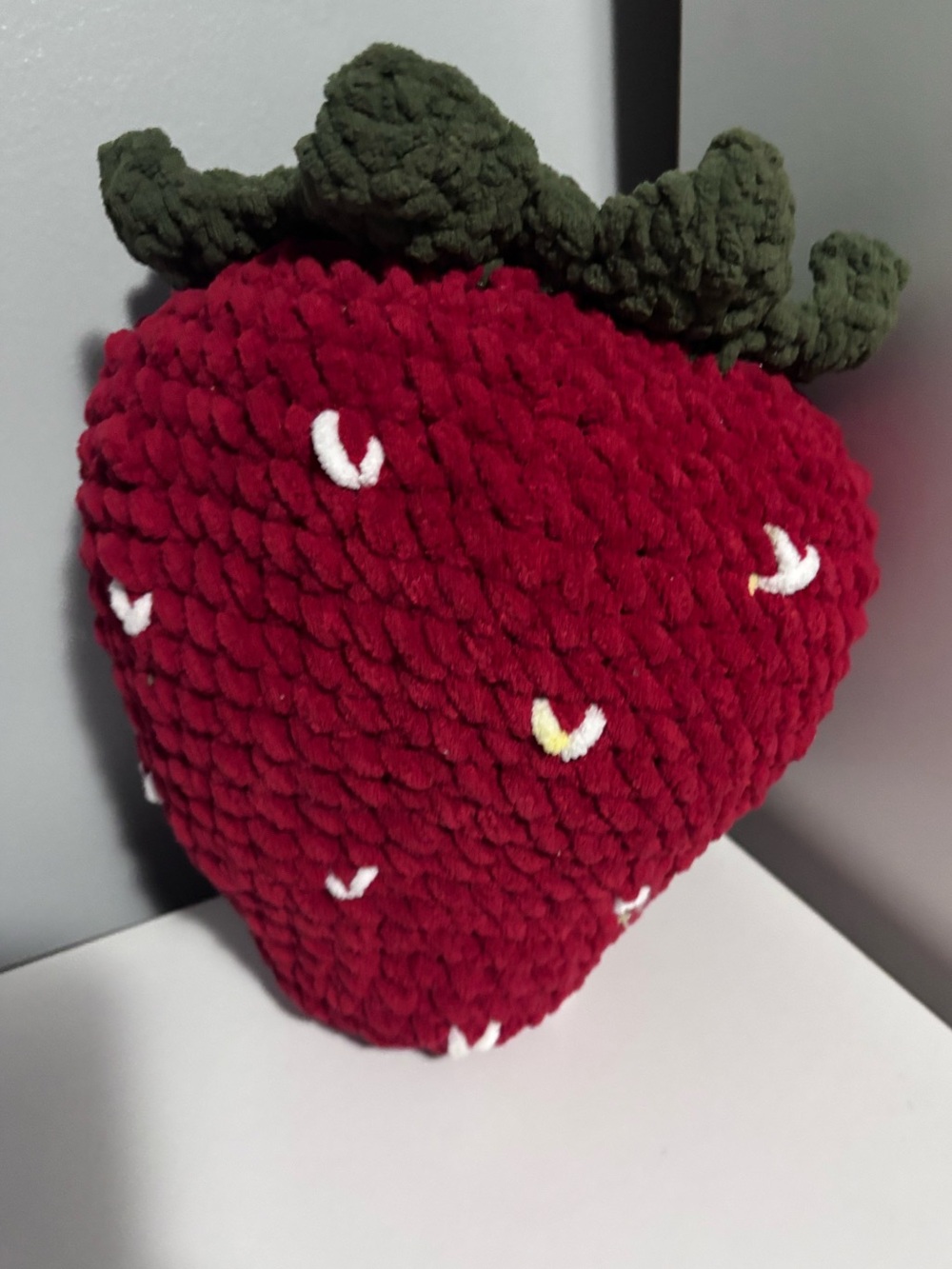 Large Crocheted Red Strawberry Pillow
